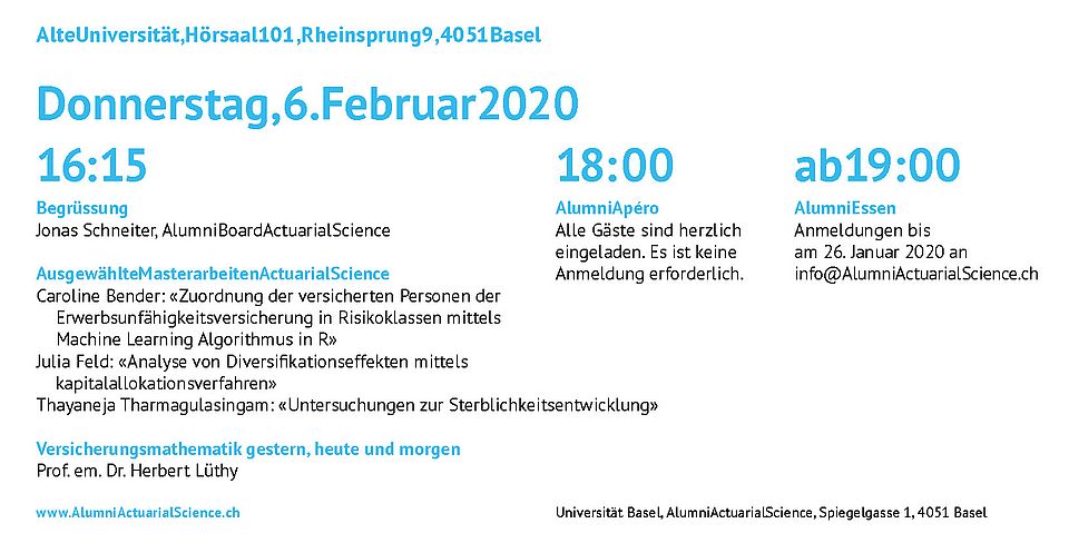 Öffentliche Veranstaltung Actuarial Science: Programm 2020 Programm Veranstaltung Actuarial Science am 06.02.2020