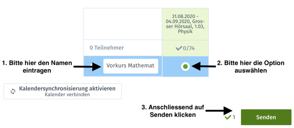 Anleitung zu der Anmeldung